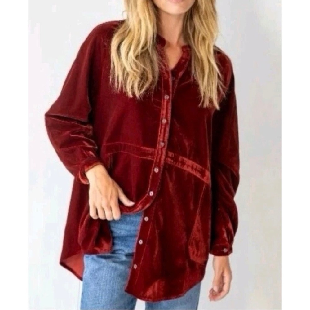 Natural Life Velvet Rust Button Front Oversized Shirt Sz XL Boho - Picture 7 of 8